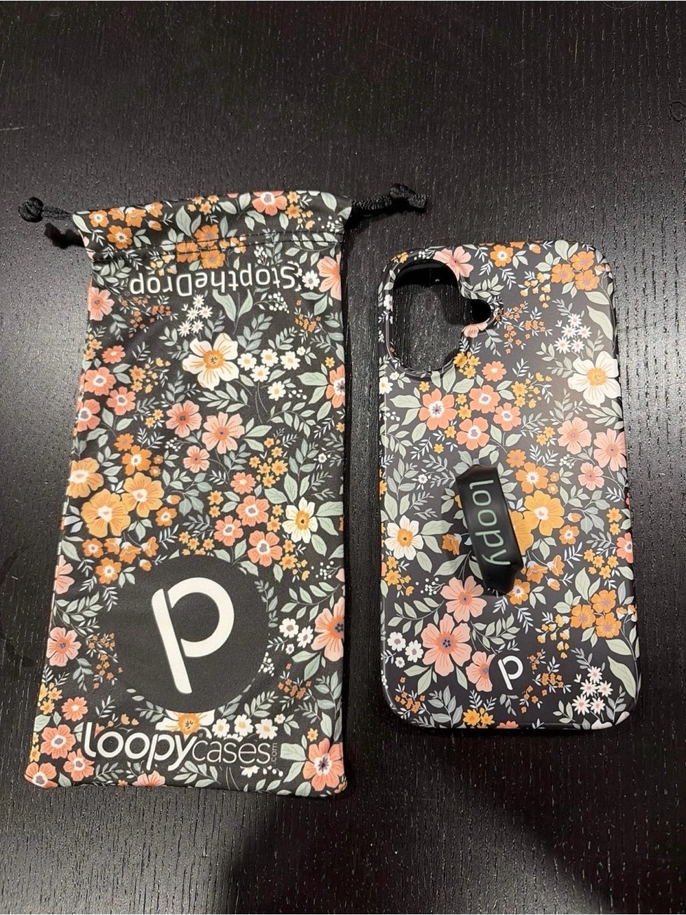 Loopy Case Black Floral Phone Case with Pink & Orange Flowers